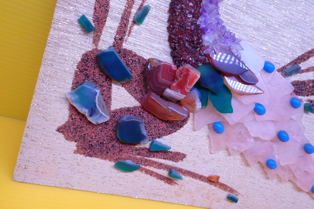 天然石 モザイクアート 鳥図 ハンドメイド 絵画 額なし