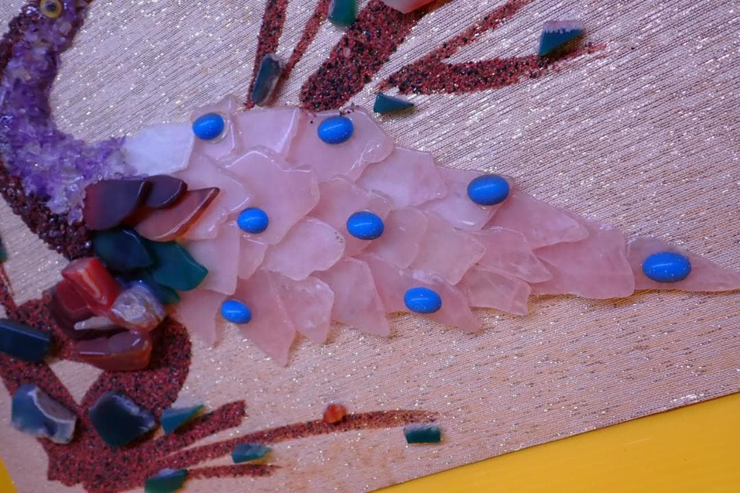 天然石 モザイクアート 鳥図 ハンドメイド 絵画 額なし