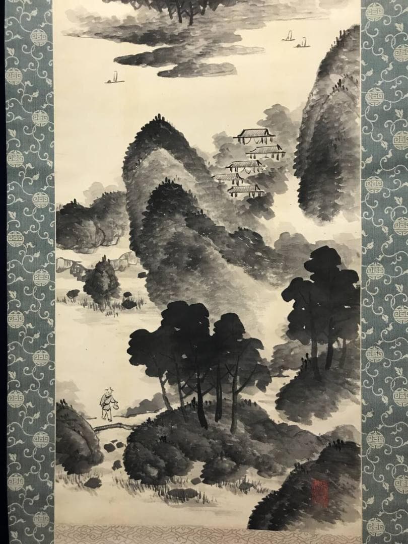 【真作】秦金石/米法山水図/山水図/夏景山水図/掛軸/名家伝来/AB-835