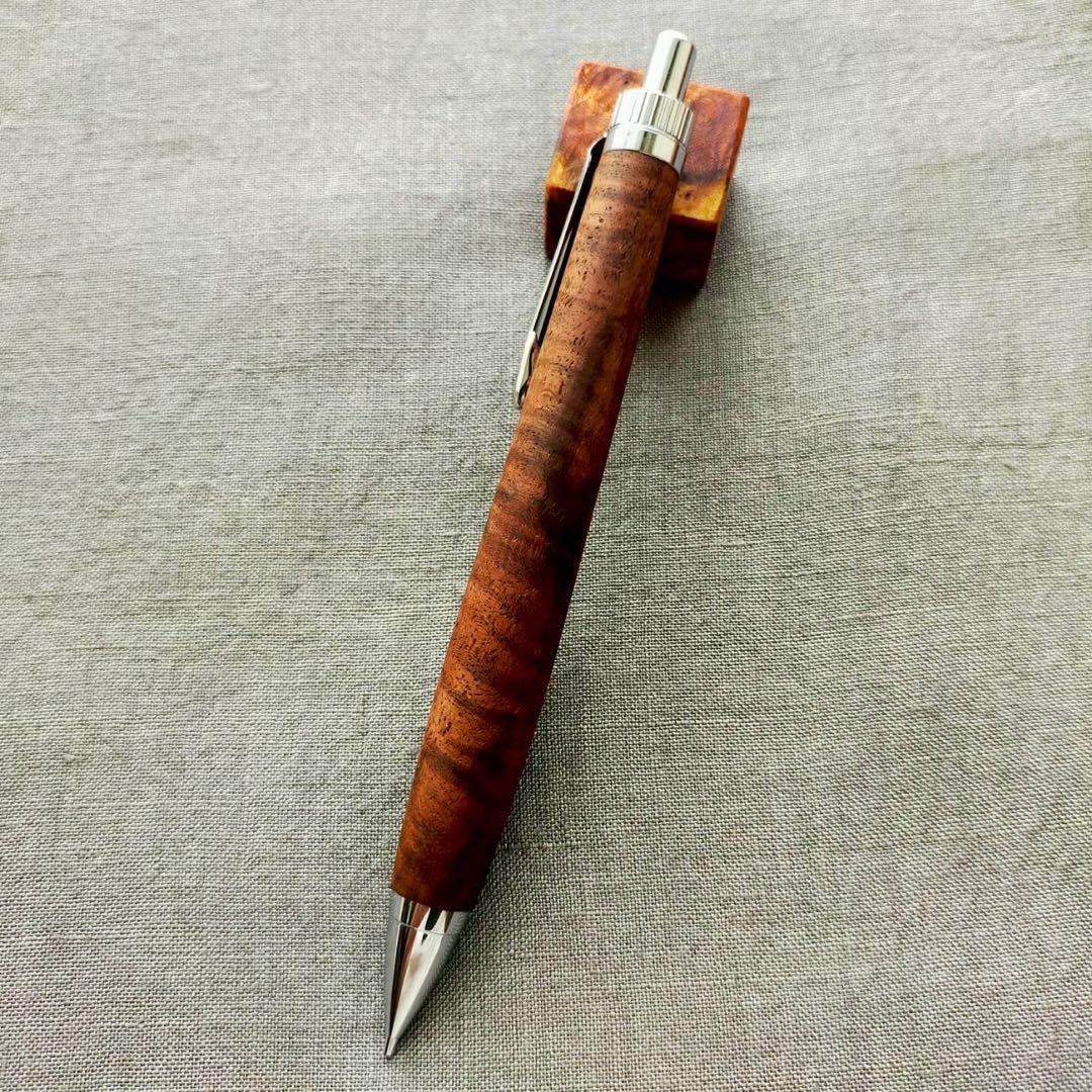 クラロウォルナット　縮杢　ハンドメイド　木軸シャープペン　0.5mm　シルバー