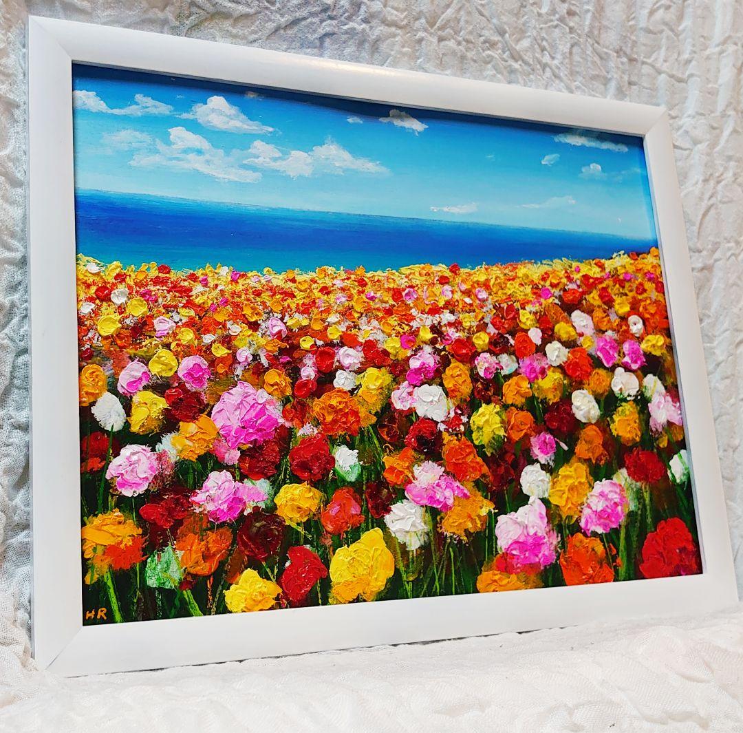 油絵 絵画 【海のお花畑】