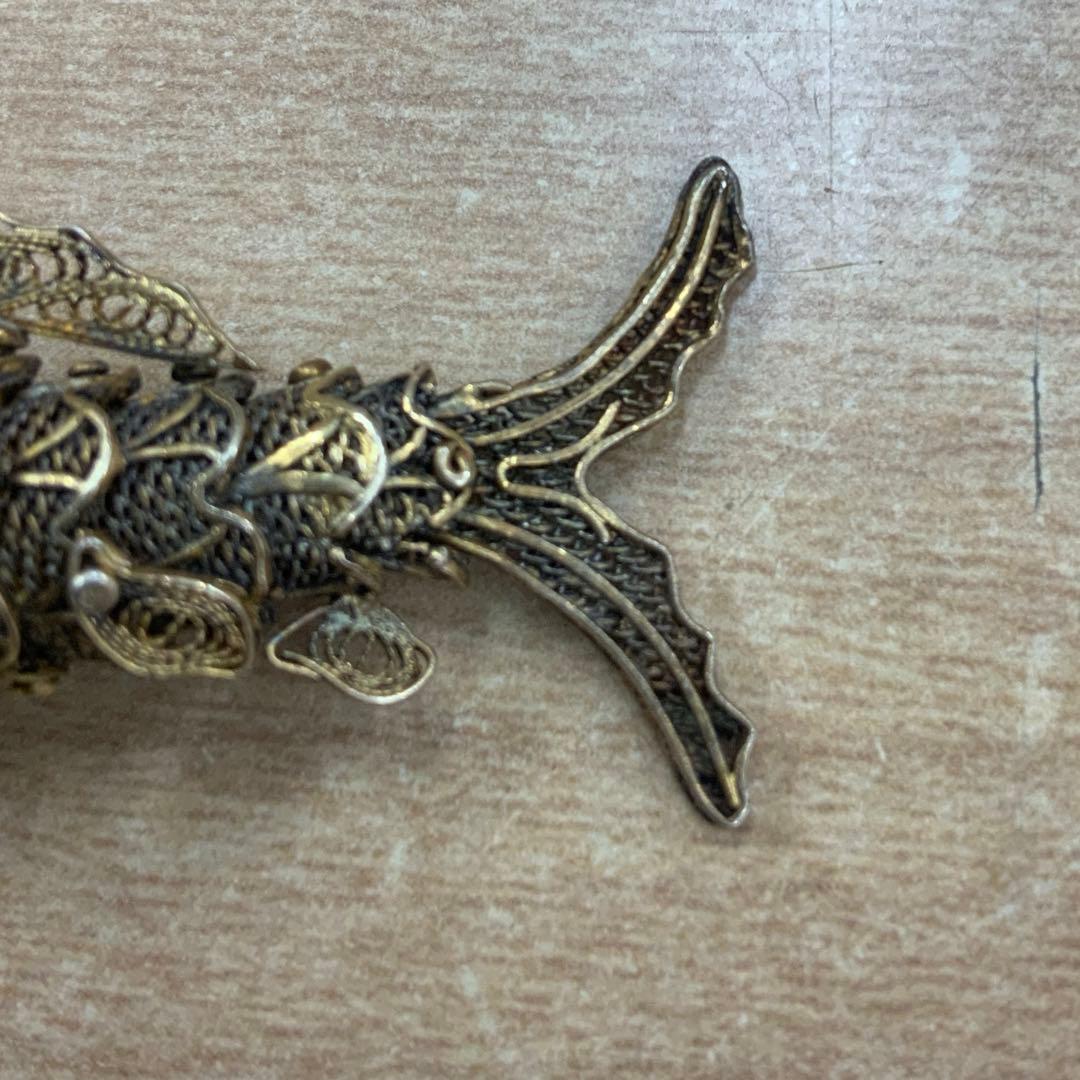 アンティーク　ビンテージ　フィリグリー　ネックレストップ　シルバー刻印　魚