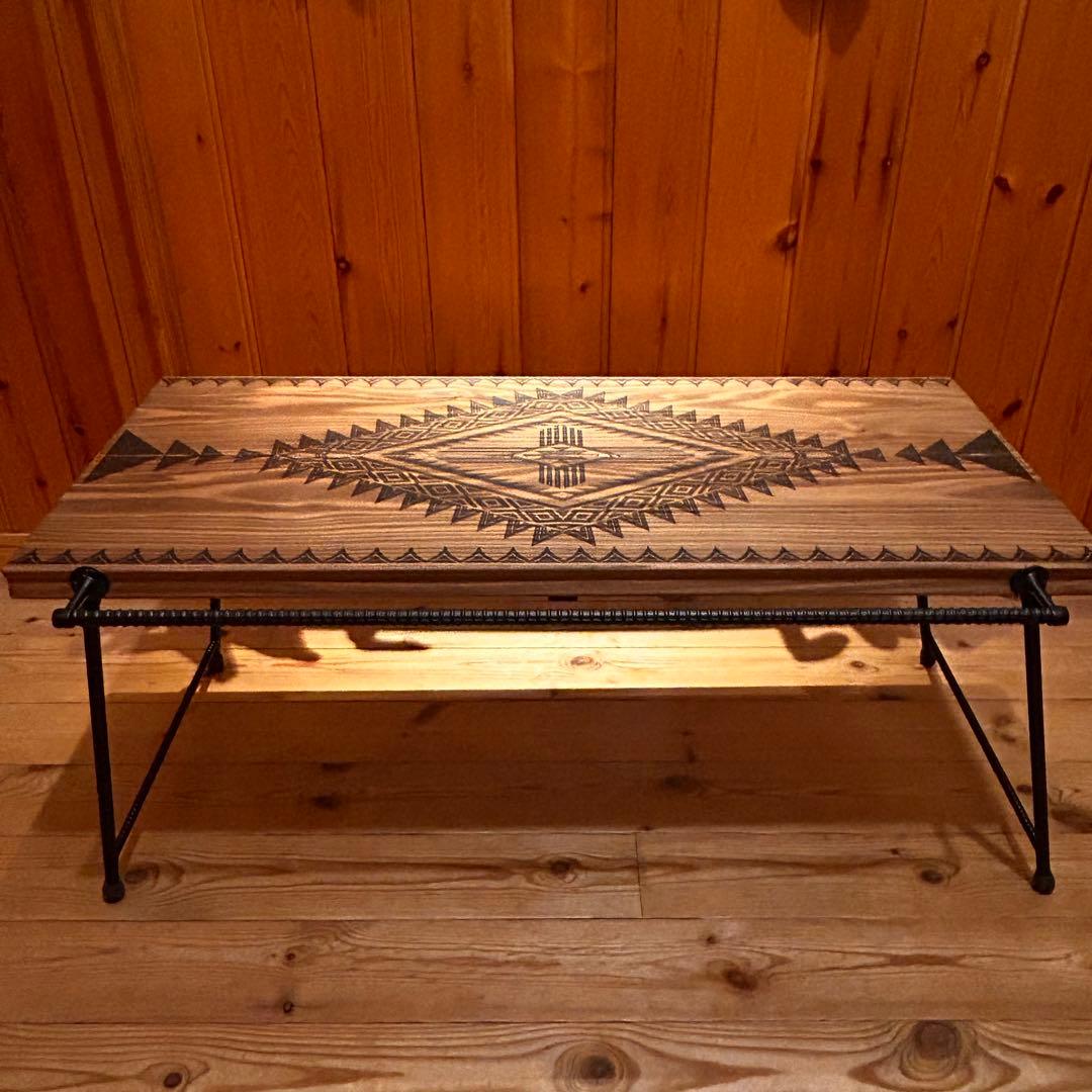 No.554 アイアンローテーブル オルテガテーブル　ネイティブ柄