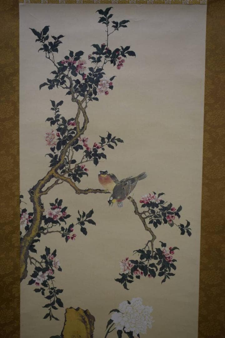 複製/熊代熊斐/海棠白頭図/印刷工芸/布袋屋掛軸HE-17