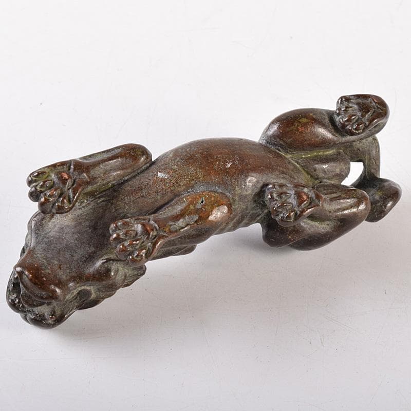 中国　古銅宣徳銅　獅子　神獣　紙鎮　置物　C　7464
