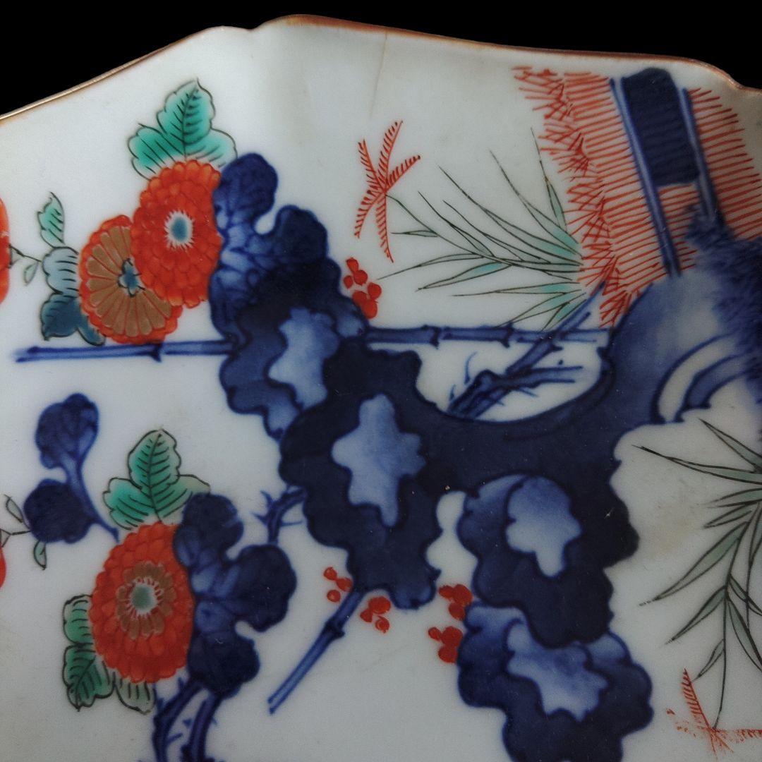 有田焼　柿右衛門　菊花染付絵皿　木箱付