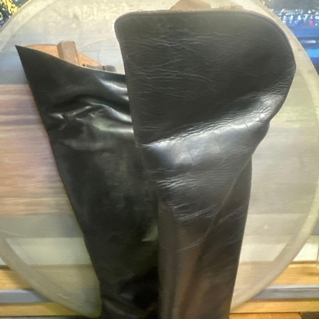 総革ロングブーツ木製キーパー付民族資料館保管品レトロアンティーク革靴 乗馬海軍型