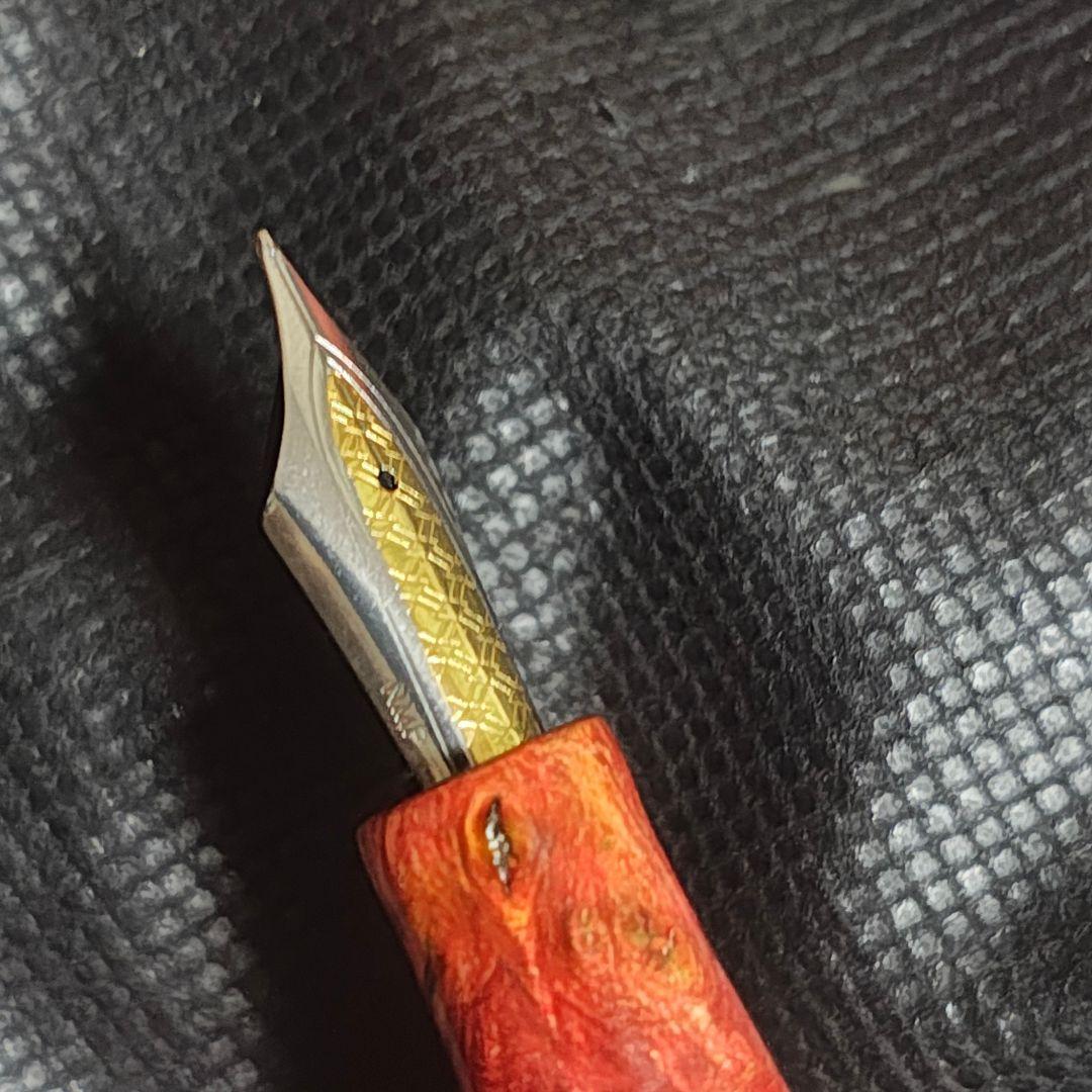 hongdian 木軸 万年筆 長刀研ぎ調ペン先換装 NMF オレンジ