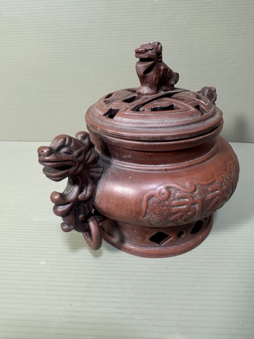 2276 中国骨董　大清乾隆年製銘　獅子　香炉　時代物