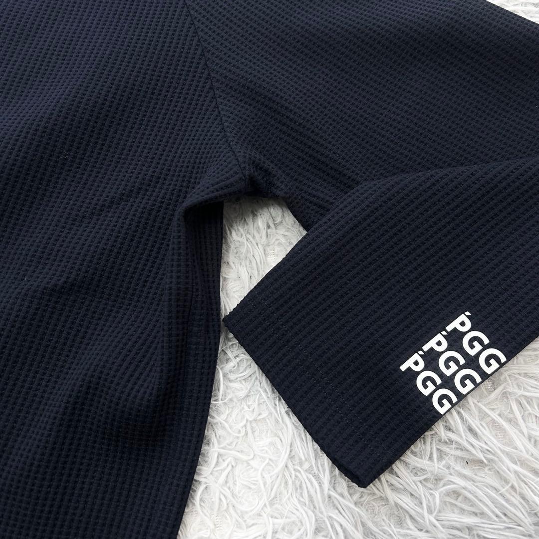 新品　PGG パーリーゲイツ　モックネック　長袖シャツ　ワッフル生地　ネイビー