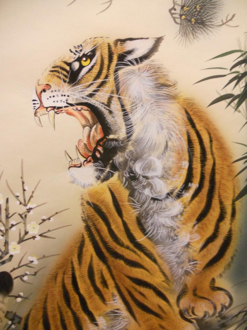 掛け軸 田中康浩 月下猛虎之図 絹本 希少 軸装 茶道具 掛軸 美品 です。