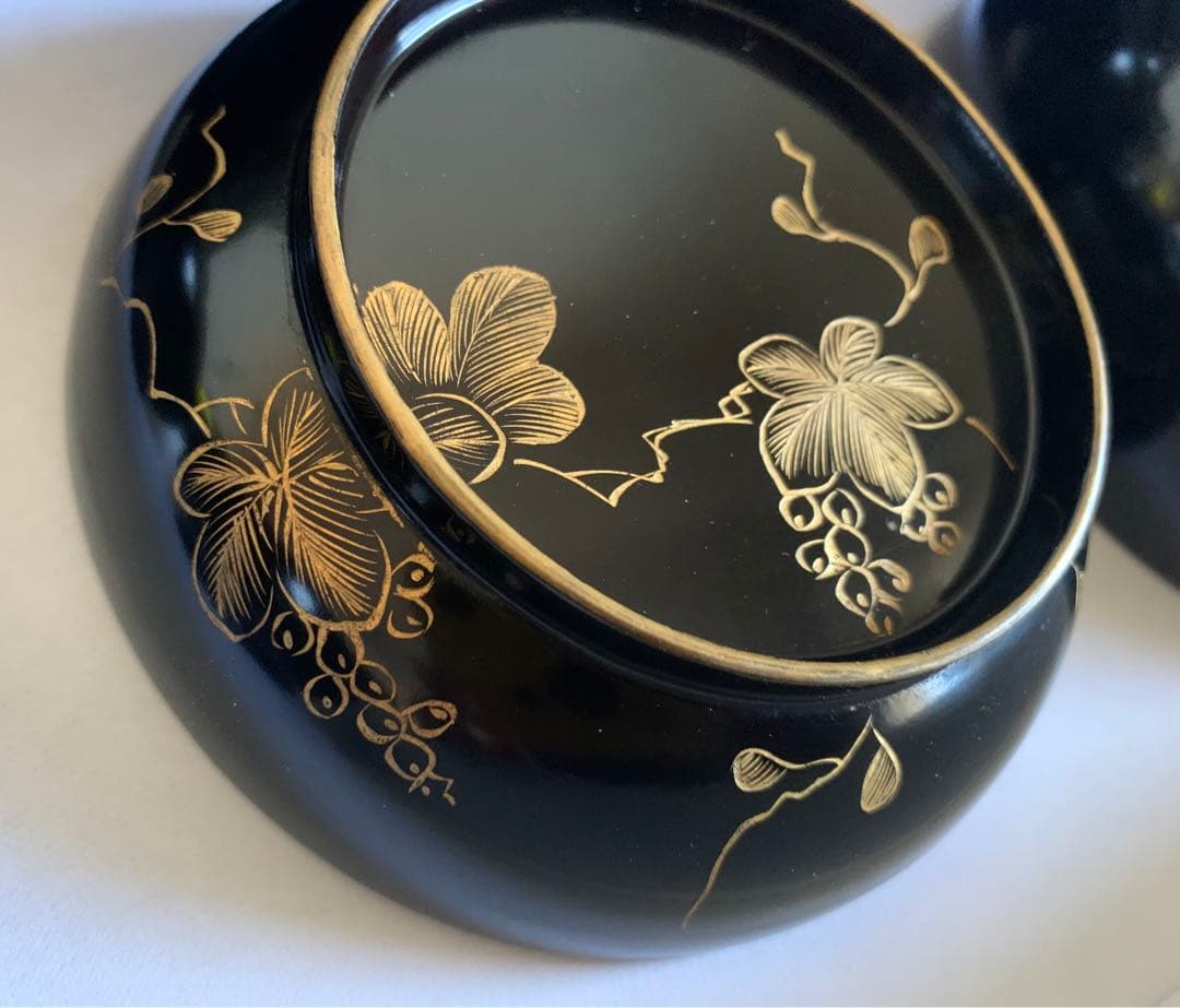 輪島塗　沈金　華の絵　天然木　お碗　蓋付　10客セット　漆器