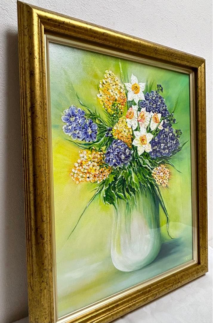 新しい一日 油彩 油画 SH16 R6 F6  (菜の花・水仙・ビオラ)