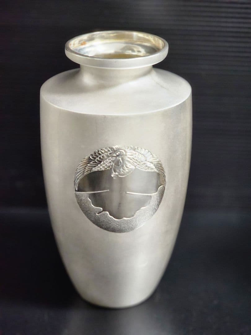 純銀 秋田　森製 花瓶 贈り銘　小樽市功労者表彰紀念　約588.36g 花器