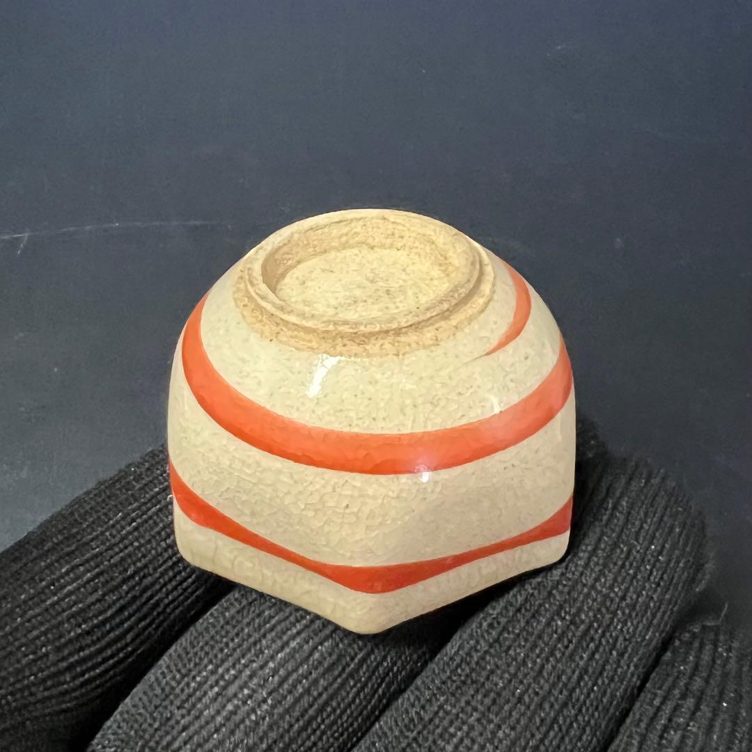 江戸末期〜明治 古陶 六角酒盃 渦巻文 貫入景色 数寄者好み ぐい呑◎古美術庵々