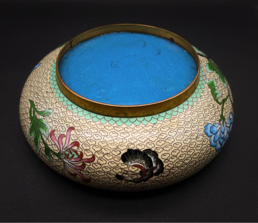 中國美術 古玩 景泰蓝 七宝焼 牡丹　蝶々紋樣 笔洗 書道具