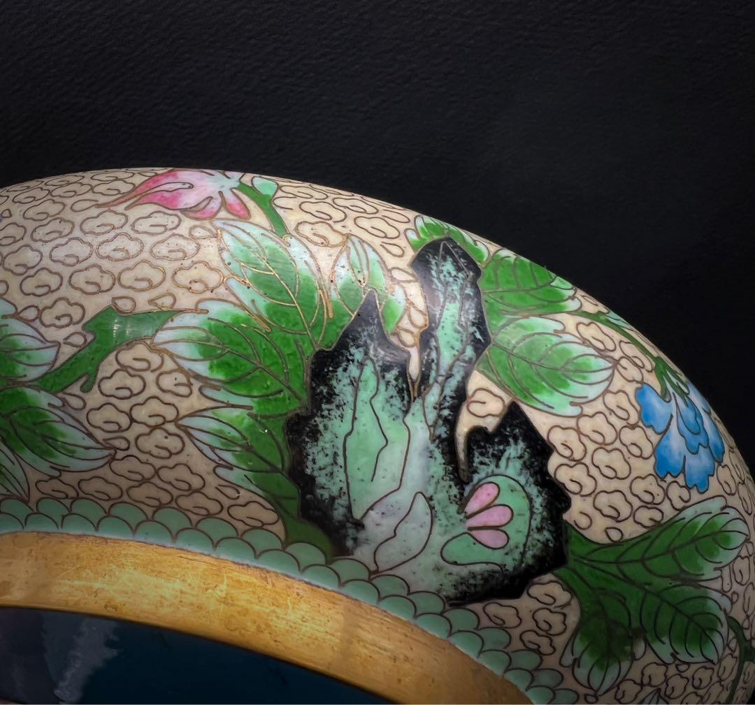 中國美術 古玩 景泰蓝 七宝焼 牡丹　蝶々紋樣 笔洗 書道具