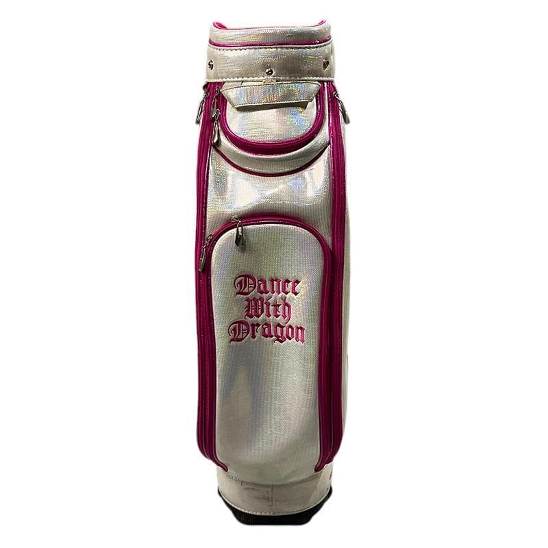 ダンスウィズドラゴン キャディバッグ ホワイト ピンク ラメ ゴルフ 刺繍