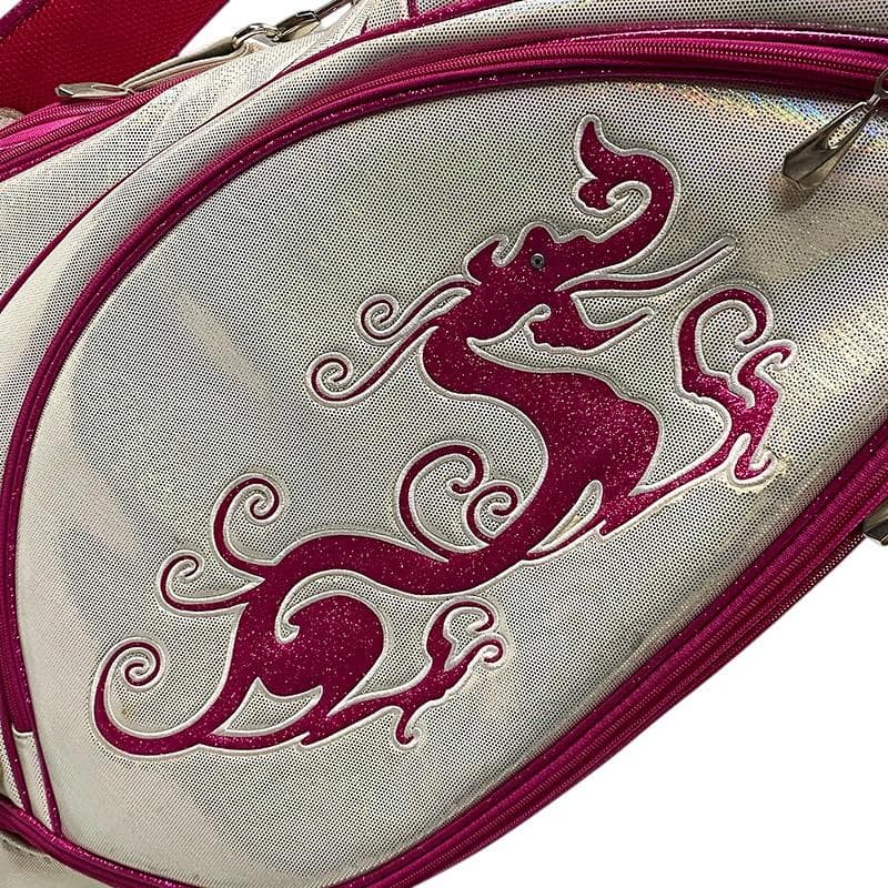 ダンスウィズドラゴン キャディバッグ ホワイト ピンク ラメ ゴルフ 刺繍