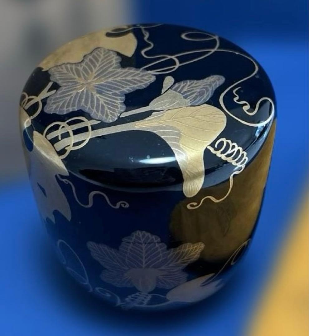 中村宗悦作　中棗　共箱共布　夕顔時絵