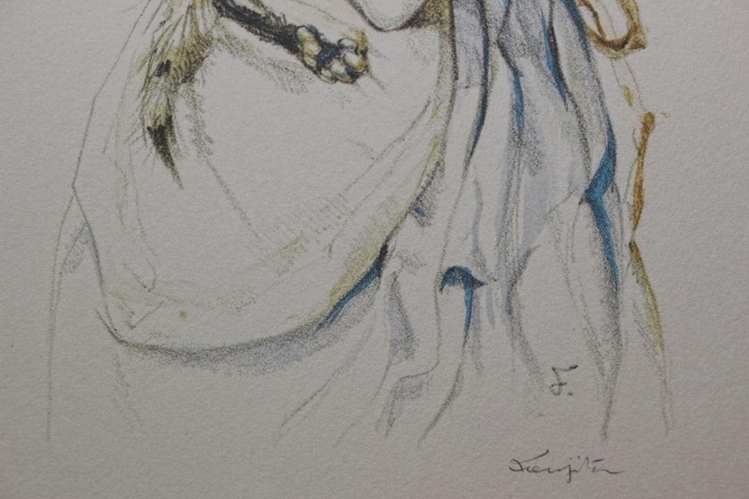 藤田嗣治 エスタンプリトグラフ「猫を抱く少女」 39/100