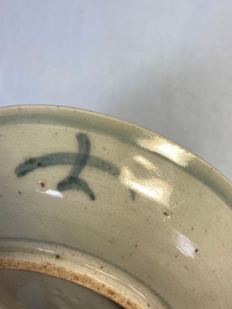 1114中国　清時代　青華花卉紋中皿② アンティーク　送料込み1115