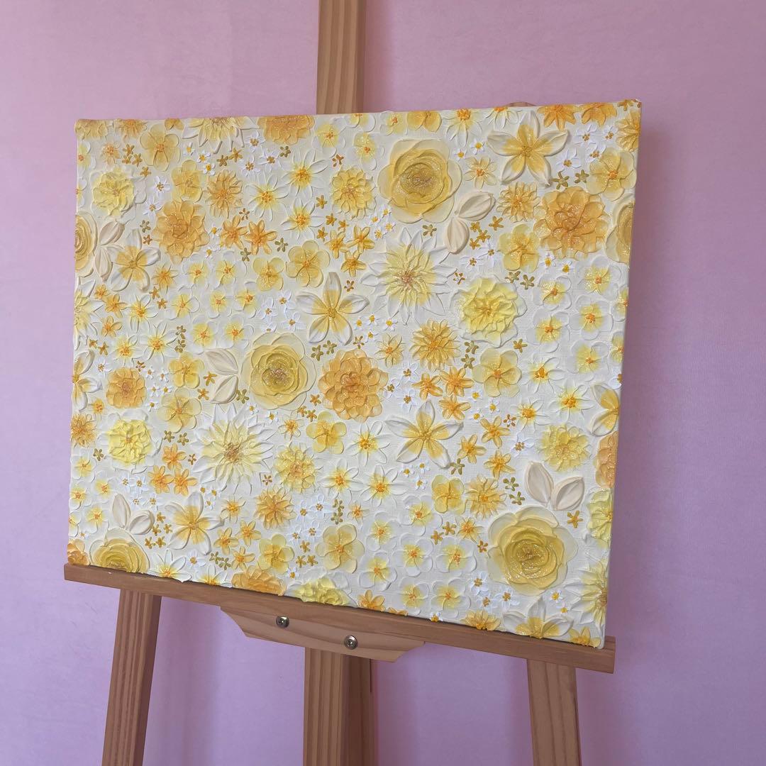 フラワーアート 黄色 黄色の絵 黄色絵画 花柄　花の絵 イエロー yellow