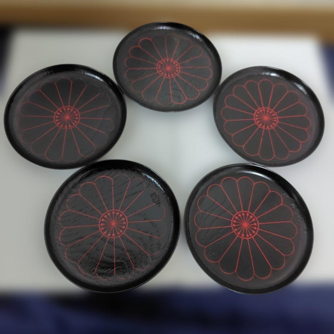 新品✾平安象彦②大原菊 銘々皿 黒 5枚 漆塗り 5客 桐箱