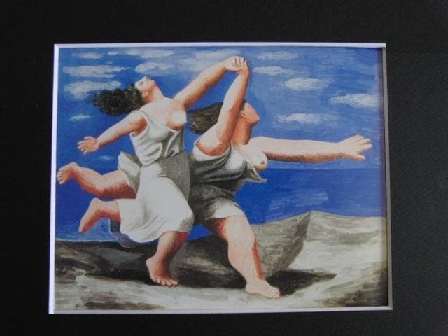 パブロ・ピカソ、海浜を走るふたりの女（駆けっこ）、希少な大判額装用画集より