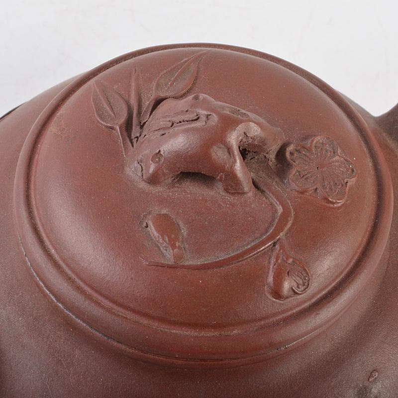 中国　紫砂　朱泥　梅文　急須　茶壷　在銘　V　R5756