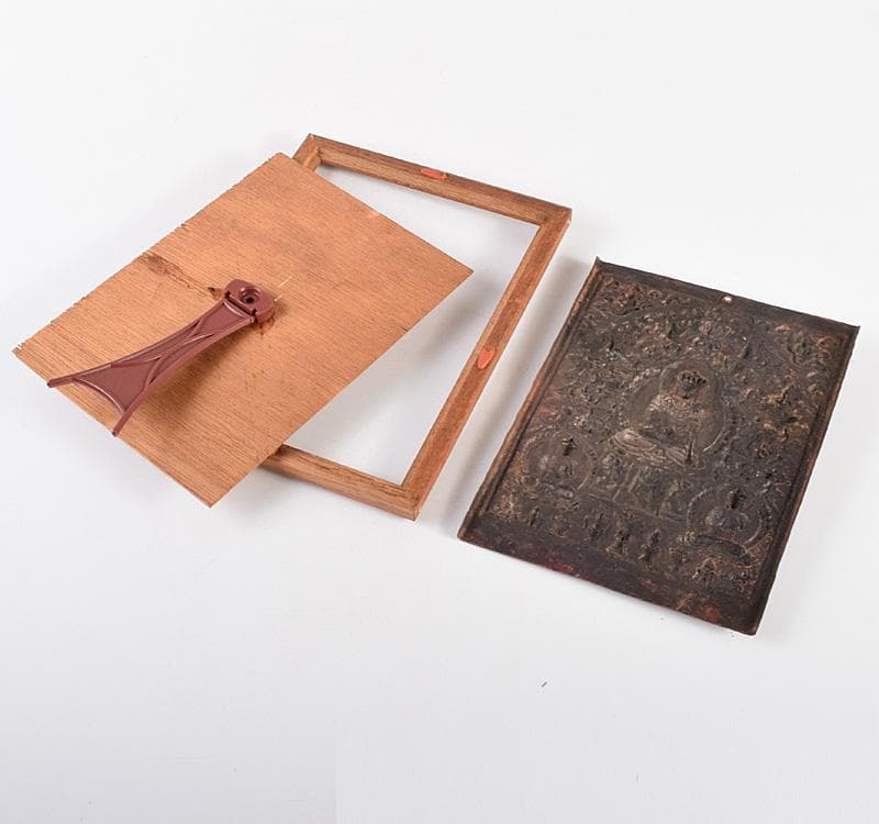 仏教美術　古銅　掛け仏　銅板レリーフ　額装　V　R4916