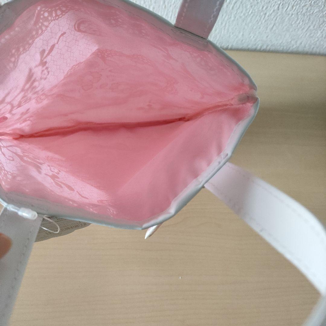 激レア　平成レトロ　キティ　チャーム付き　ミニトート　ビニールバッグ　レース柄