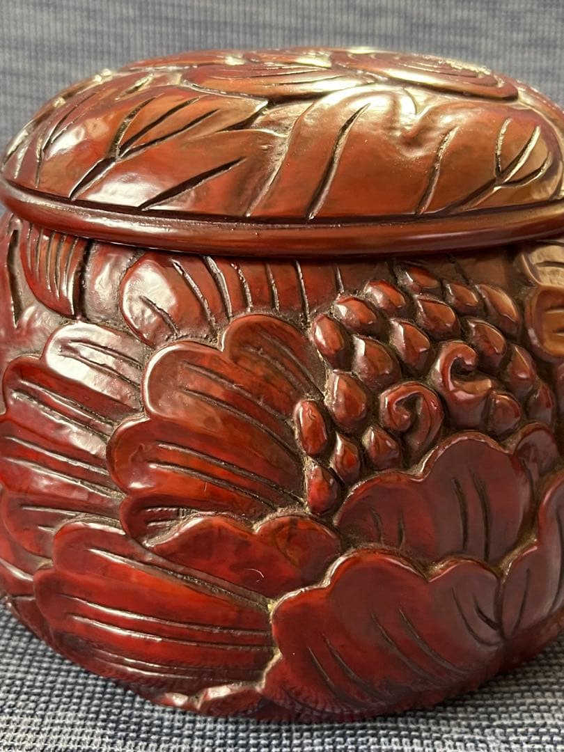 ハンドメイド　碁器　獅子牡丹　鎌倉彫　木星　漆塗り