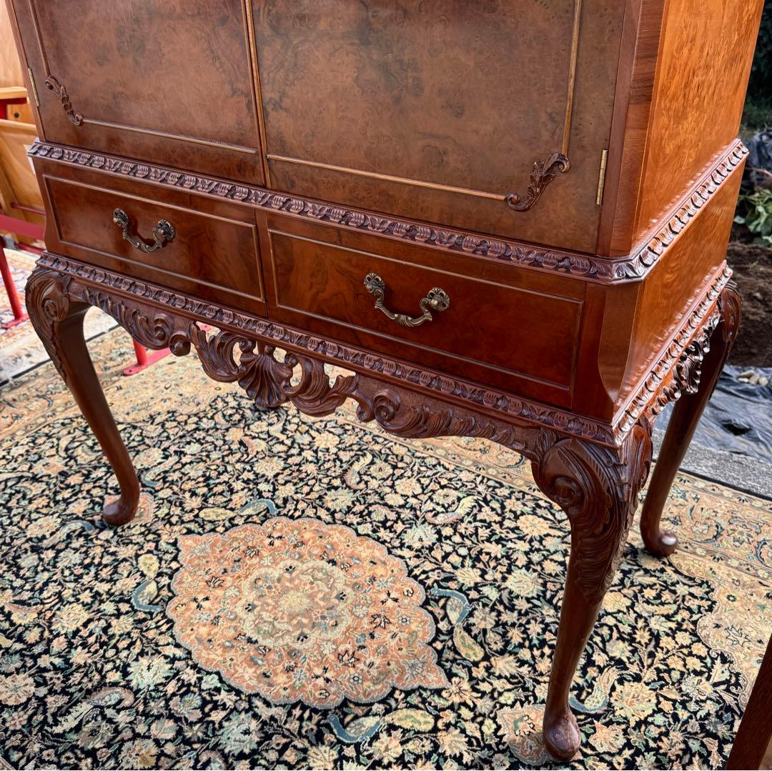 英国アンティーク カクテルキャビネット 1930年代 ウォルナット材 未使用保管