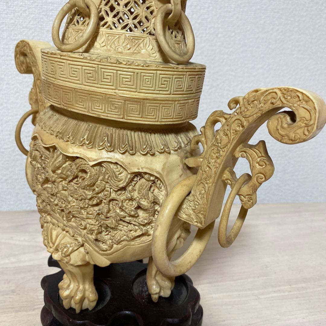 中国 香炉 アンティーク 古美術 骨董品 彫刻 匠の技 台座付 激レア 希少 壺