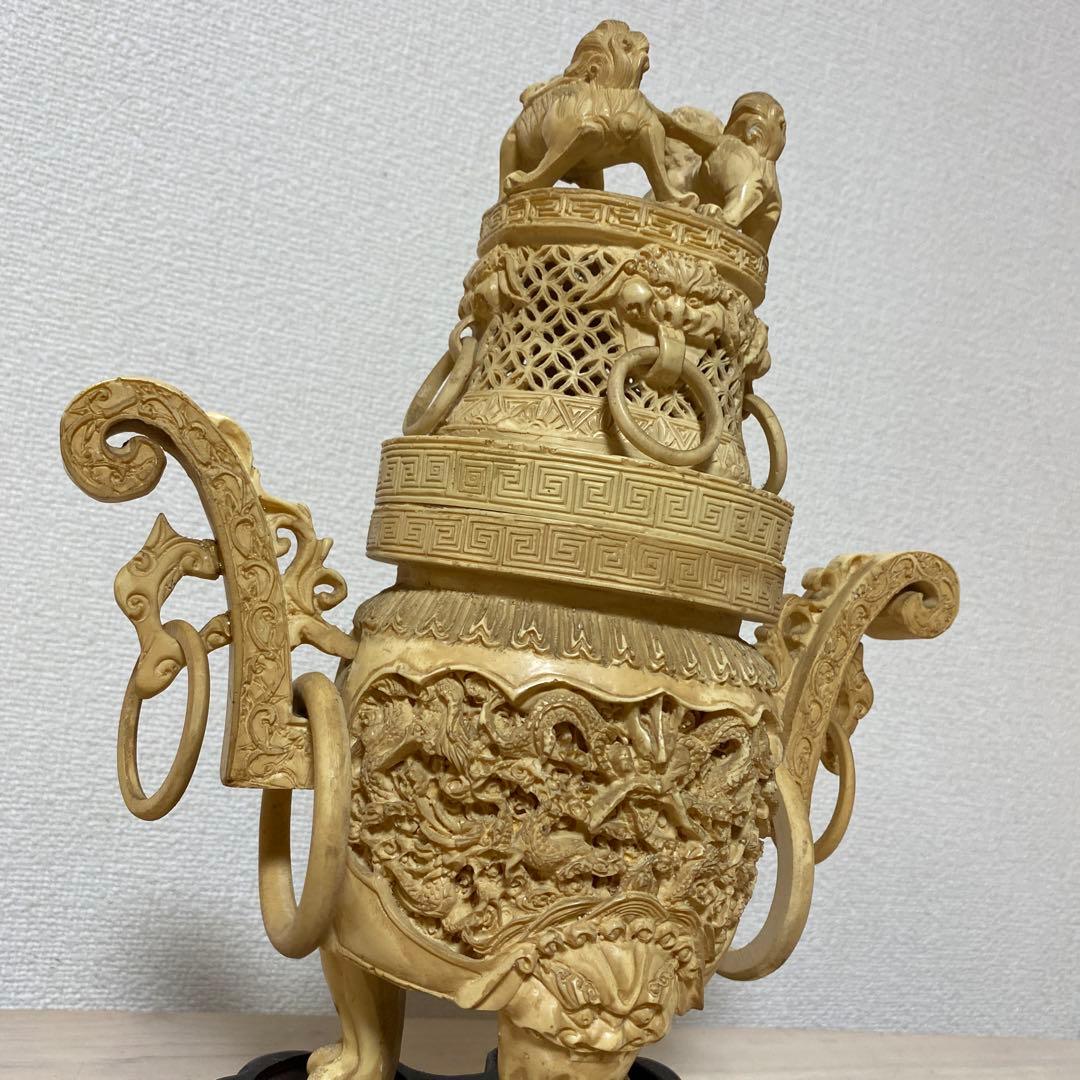 中国 香炉 アンティーク 古美術 骨董品 彫刻 匠の技 台座付 激レア 希少 壺