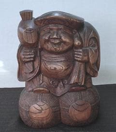 家宝に！【木彫り　大黒様　欅製大振り　飾り映え・K48・骨董】縁起物恵比寿　鑑賞