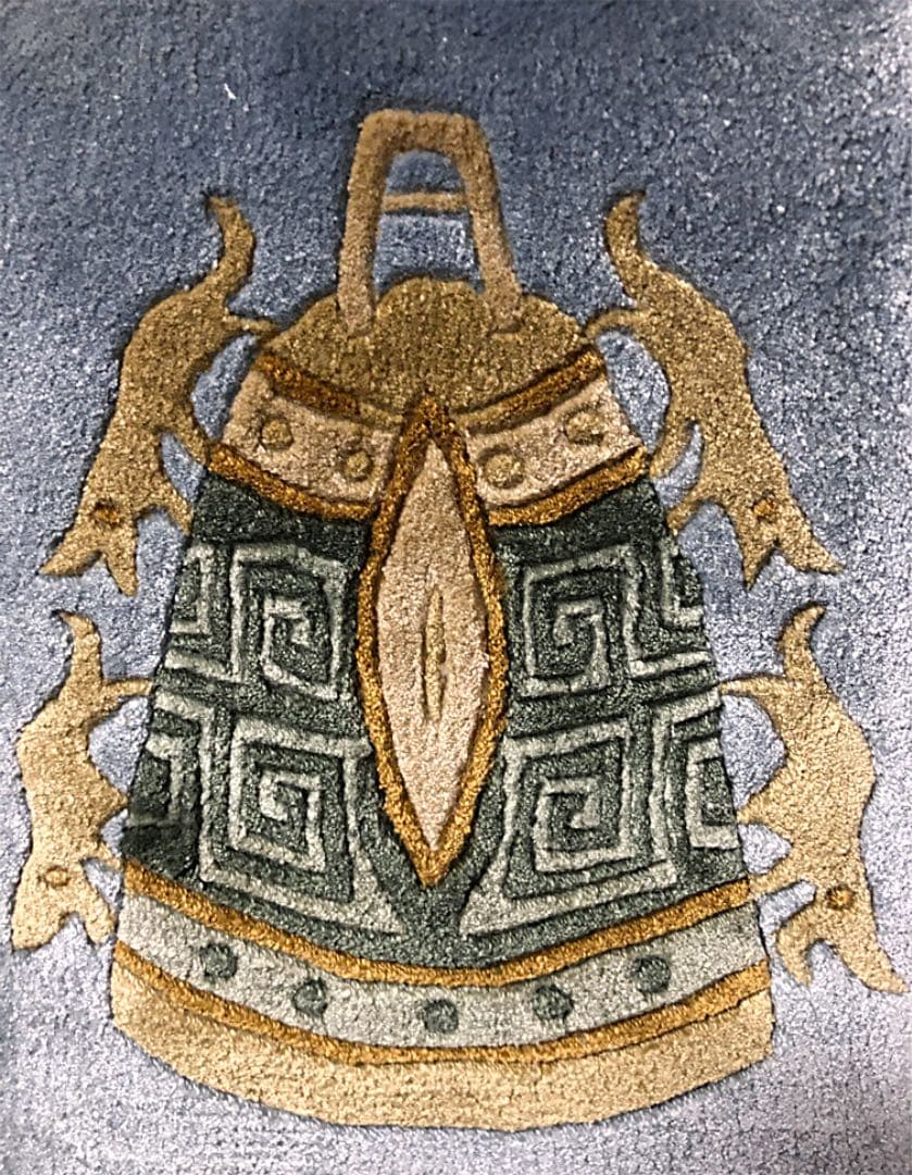 絵画 稀少 限定 小型 饕餮文 青銅鐸紋 中国段通 額装 タペストリー