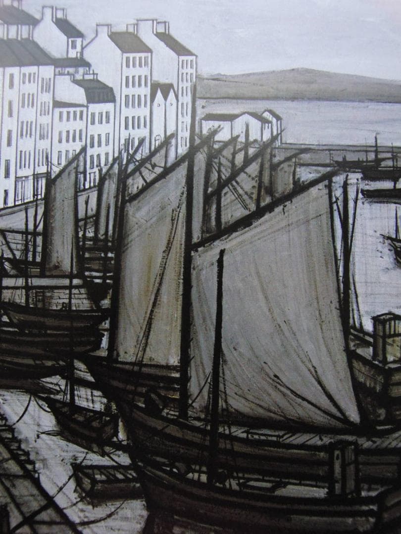 ベルナール・ビュッフェ、「Voiliers a quai」、希少画集の額装画