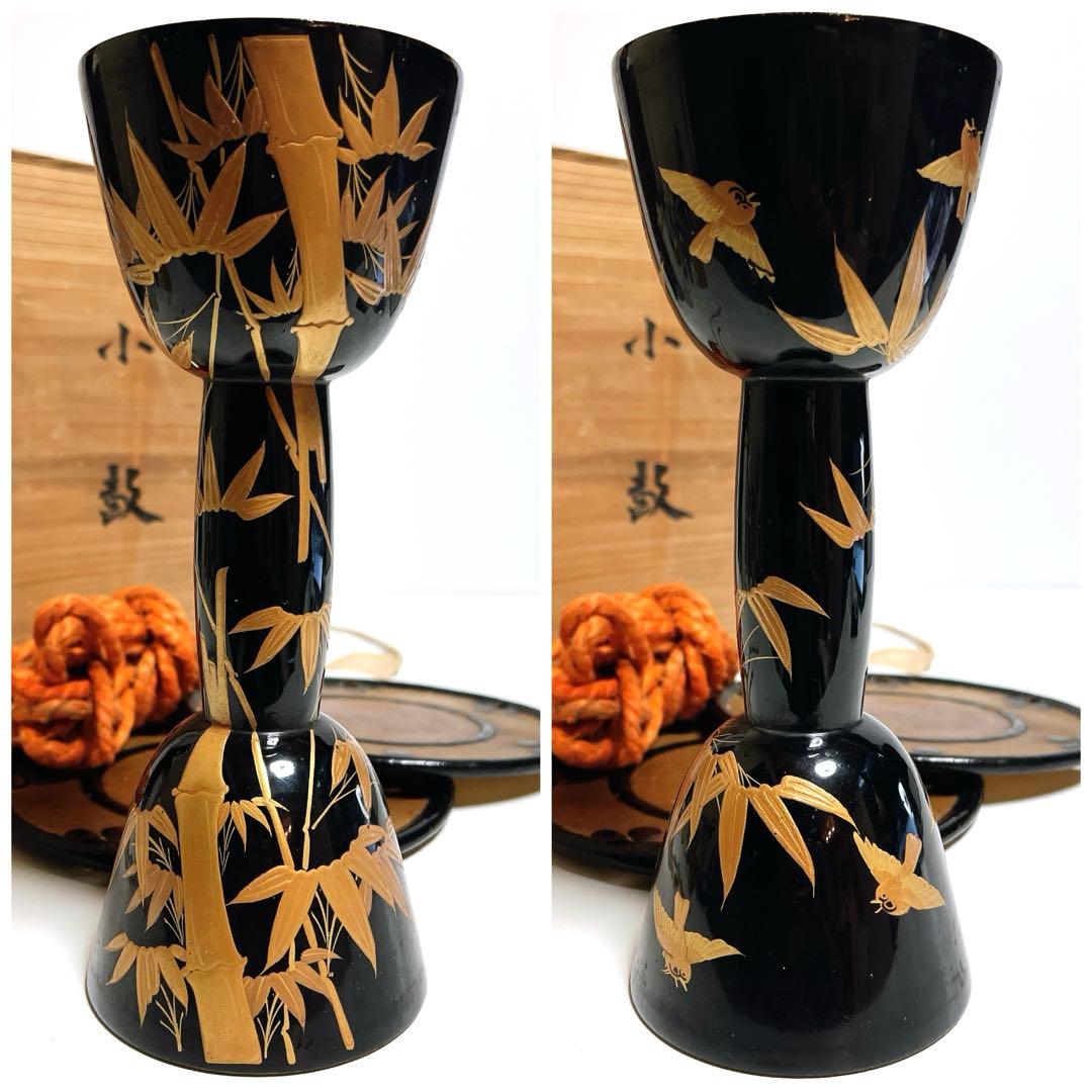 【希少】鼓　蒔絵　小鼓　胴　和楽器　漆塗り　伝統芸能　能 歌舞伎　竹雀　金彩
