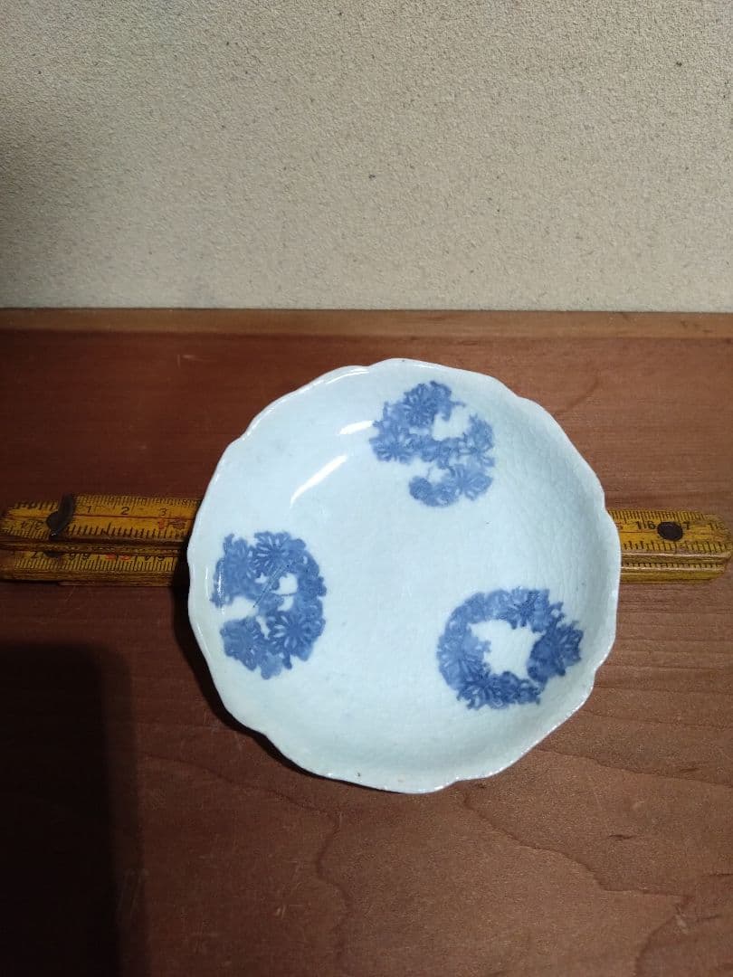 古伊万里 蒟蒻印判 花紋 輪花平盃 小皿