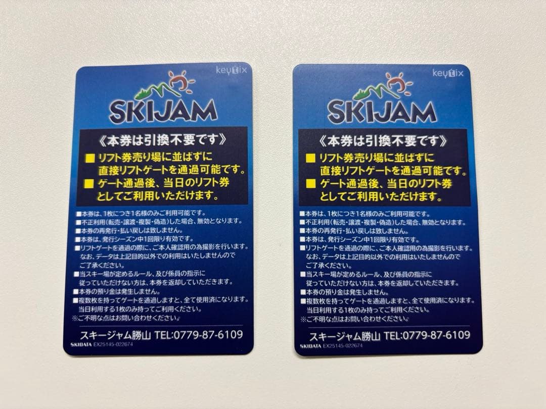 スキージャム勝山リフト券2枚