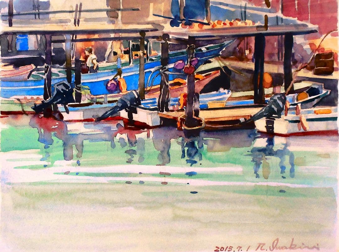 釣り船屋 水彩画 2015年 F6サイズ原画