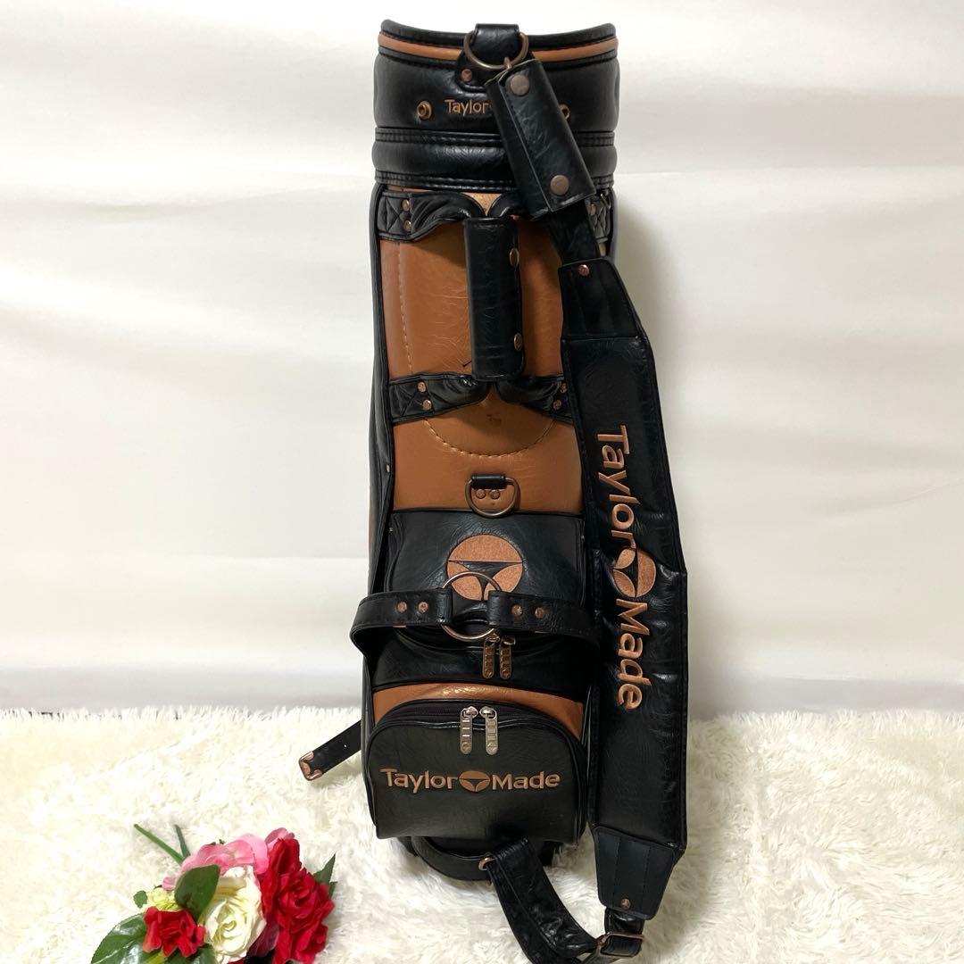 【オールレザー✨】テーラーメイド 本革 キャディバッグ 黒×ブロンズ カート型