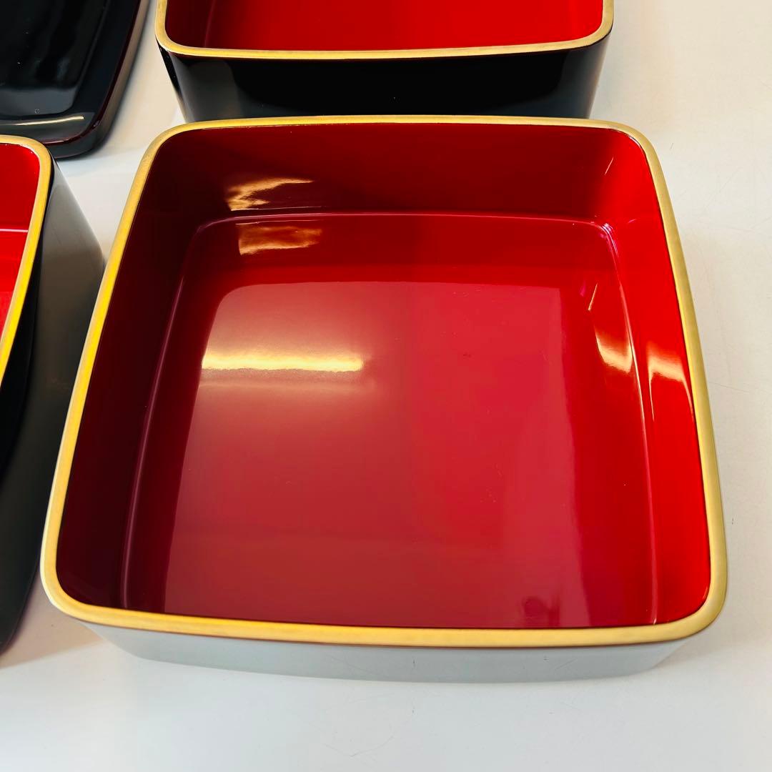 美品　高級　越前塗　3段重　木製　6寸 胴張　留内朱　渕金