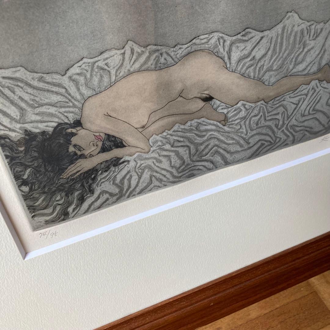 加山又造 銅版画 よこになる裸婦 74/95 エッチング