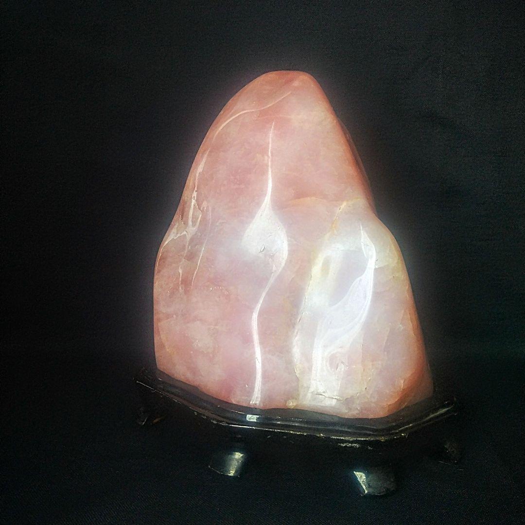 【美石 12.6kg】ローズクォーツ ピンク水晶 鑑賞石 天然石 台座付き