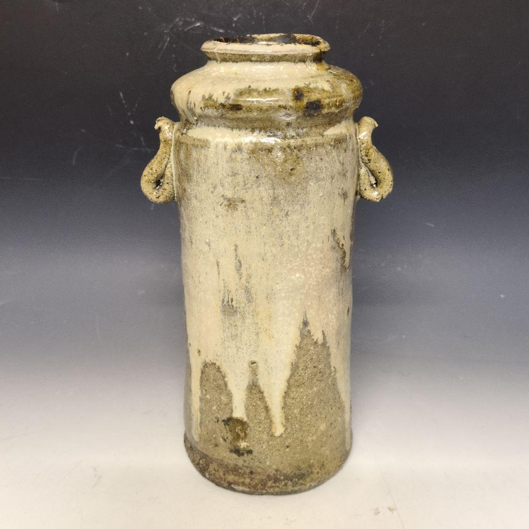 鏡山窯　井上東也作　斑唐津耳付花入