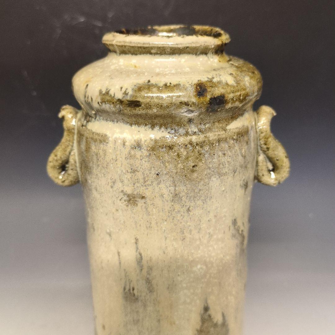 鏡山窯　井上東也作　斑唐津耳付花入