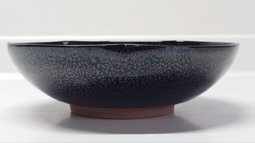 鎌田幸二　油滴翠青天目釉輪花鉢　天目　平鉢　京焼
